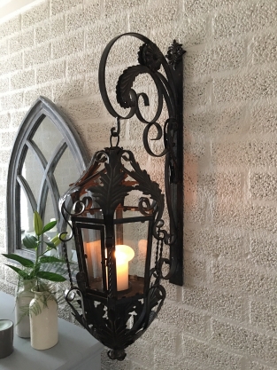 Lantern with wall bracket made of wrought iron, brown-patina, really beautiful!!!